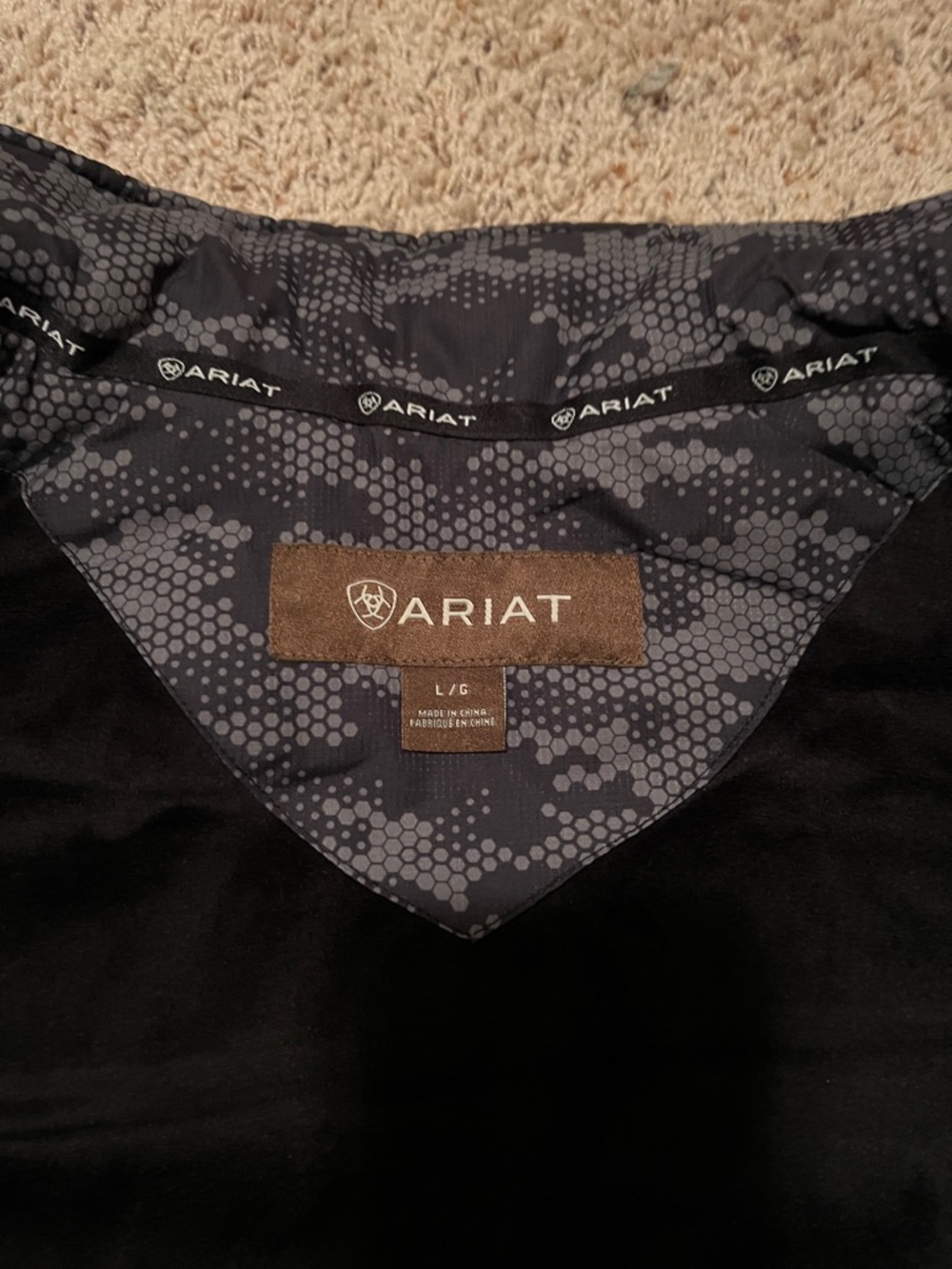 Ariat Black Quilted Vest with Gray Digital Camo Yoke - Picture 2 of 5